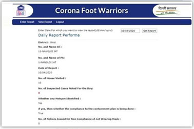 NIC developed Web Application 'Corona Foot Warriors, Delhi' is helping Delhi Government in Containment & Surveillance of COVID-19 at grass root level