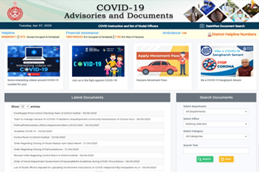 NIC developed a web portal for Haryana Govt, providing one-stop information related to COVID-19 advisories, notifications & awareness material