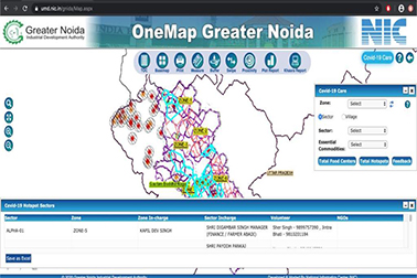 NIC developed 'GIS Based Covid-19 Care' module of OneMap Greater Noida updated with Covid Hotspots for information to demarcate containment zones