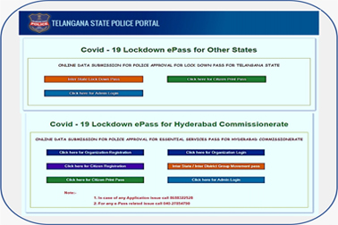 NIC developed ePass System is facilitating Telangana State Police Dept. in issue of ePasses for movement of people and vehicles amid Covid-19 lockdown